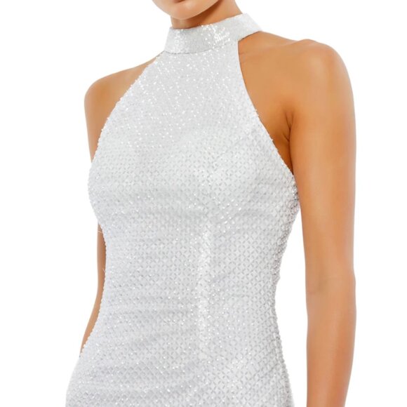 MAC DUGGAL 70110 EMEBELLISHED HALTER NECK WHITE SHEATH DRESS sz 4 - Picture 4 of 6